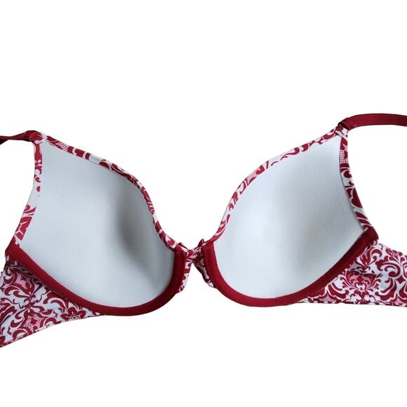 SOMA Embraceable Demi Red and White Fleur De Lis Printed Bra Size 34C - Picture 5 of 7